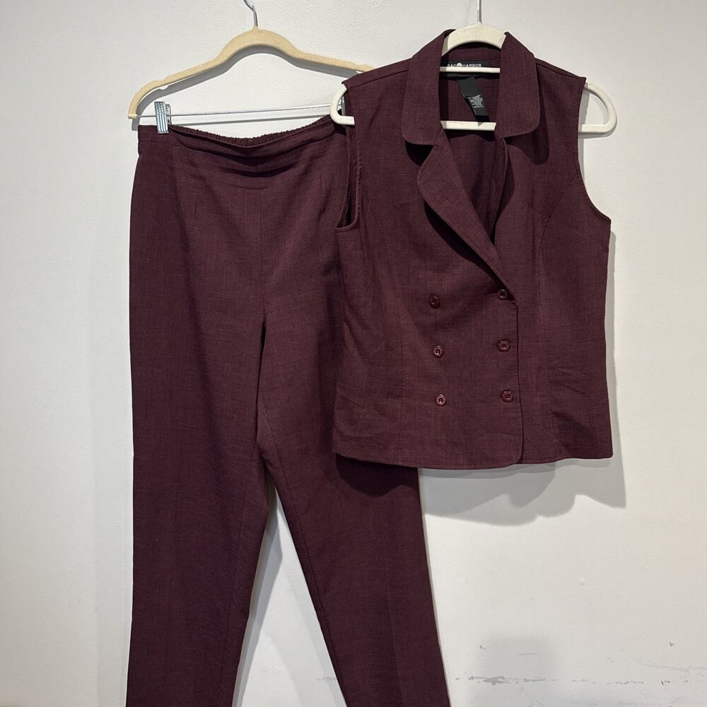Sag Harbor Vintage 2 Piece Suit Vest Size 12 Pants Size 14 Dark Purple Business